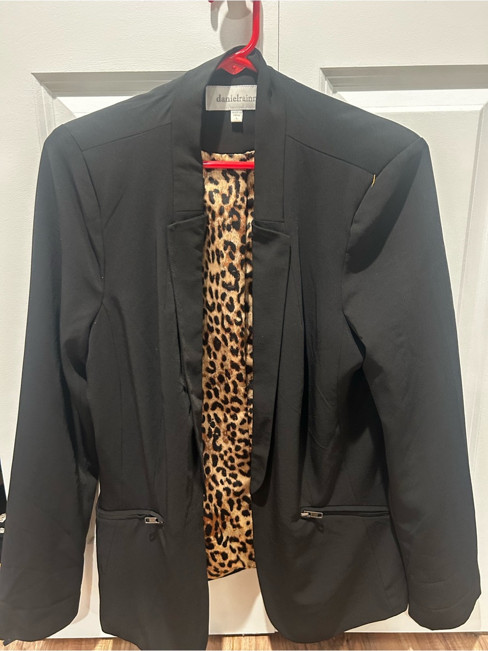 Daniel Rainn Black Open-Front Blazer with Leopard-Print Lining